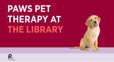 Therapy dog with coloured background with crimson and purple colours.